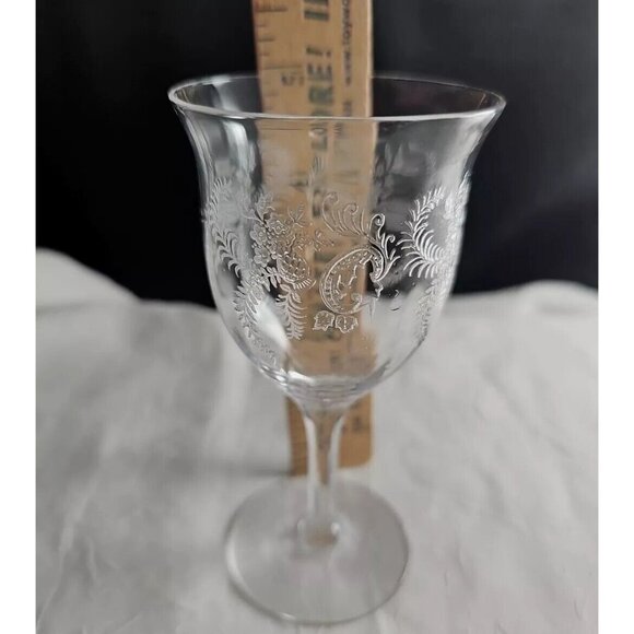 Antique Fostoria Florid Footed Cocktail Glasses 5" wine paisley etched Rare - Picture 8 of 9
